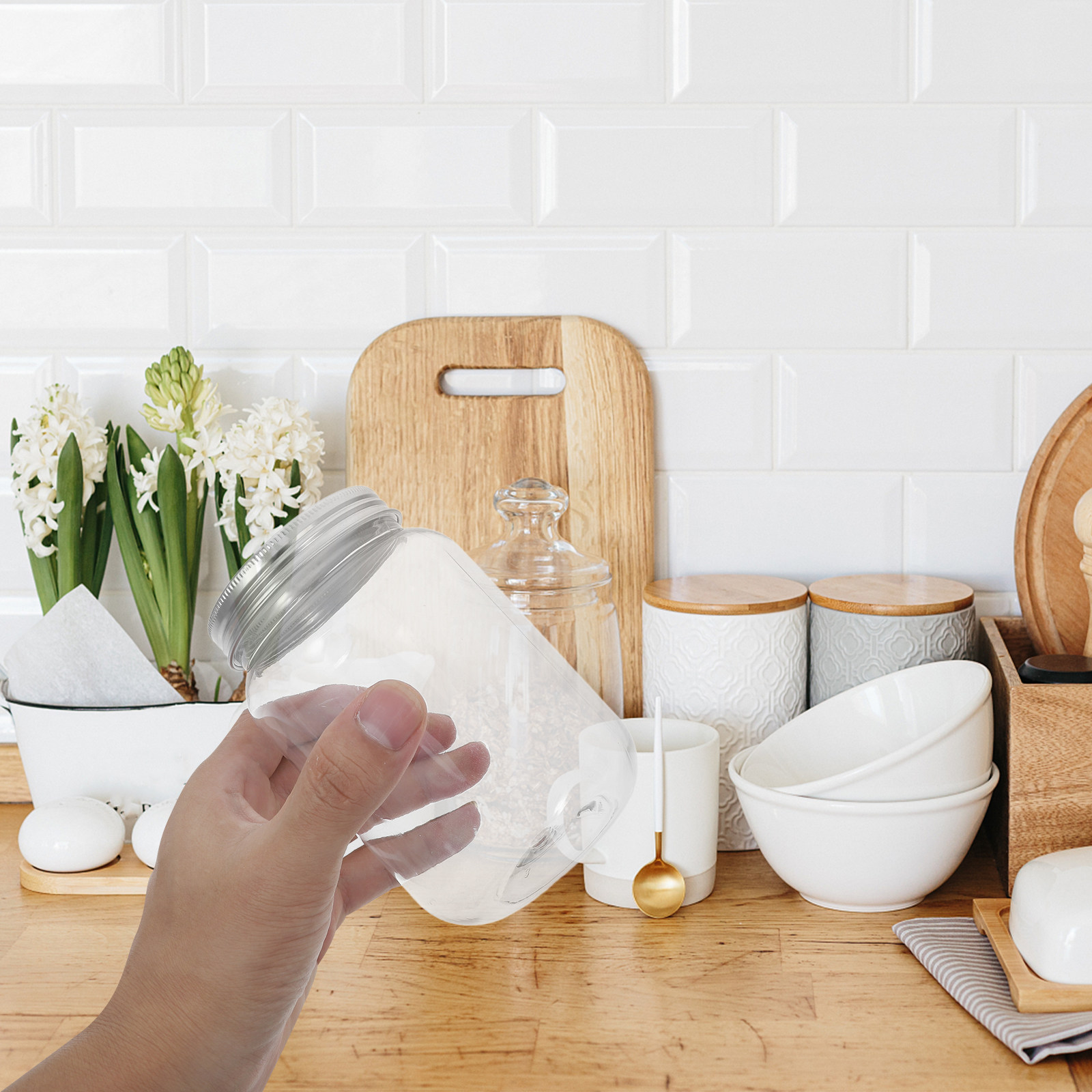 Food Storage Jars & Containers - 4Pcs Stoples Plastik Transparan dengan Tutup