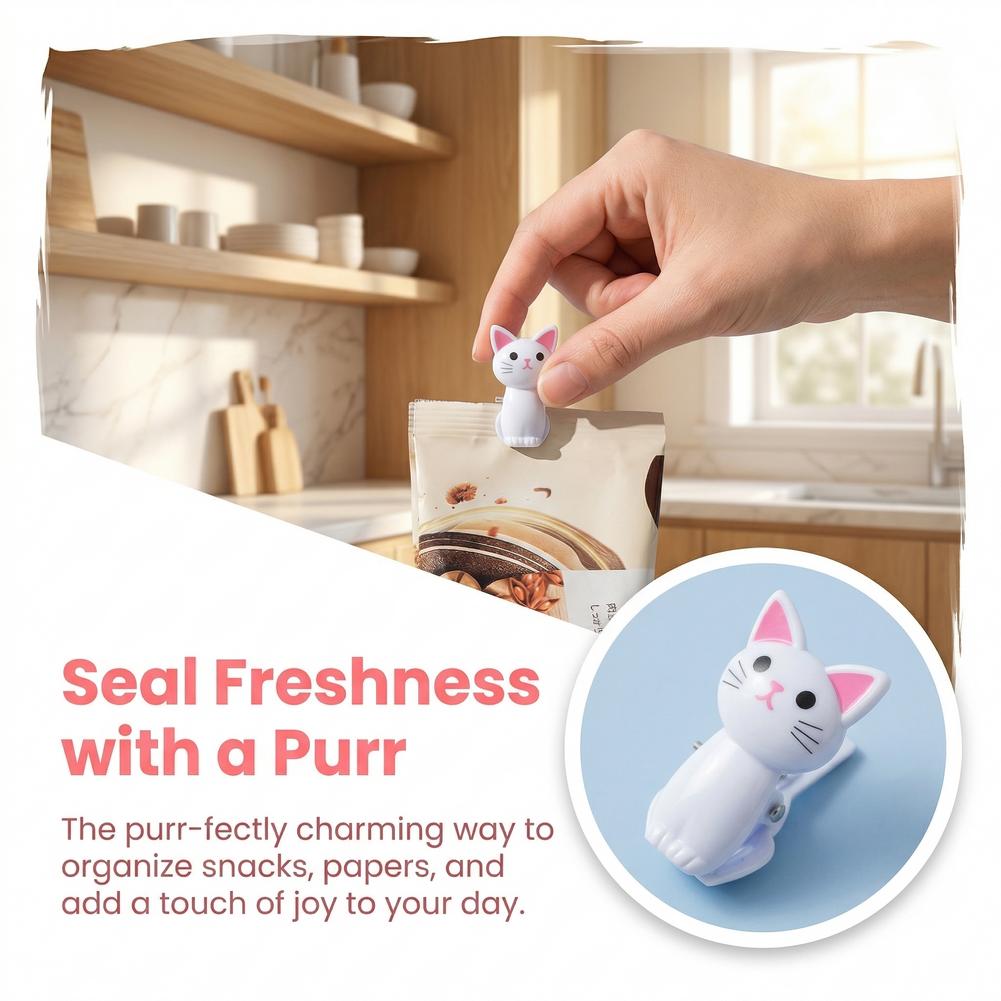 Food Storage Reusable Bags - Penjepit Kantong Bentuk Kucing Lucu, Penjepit