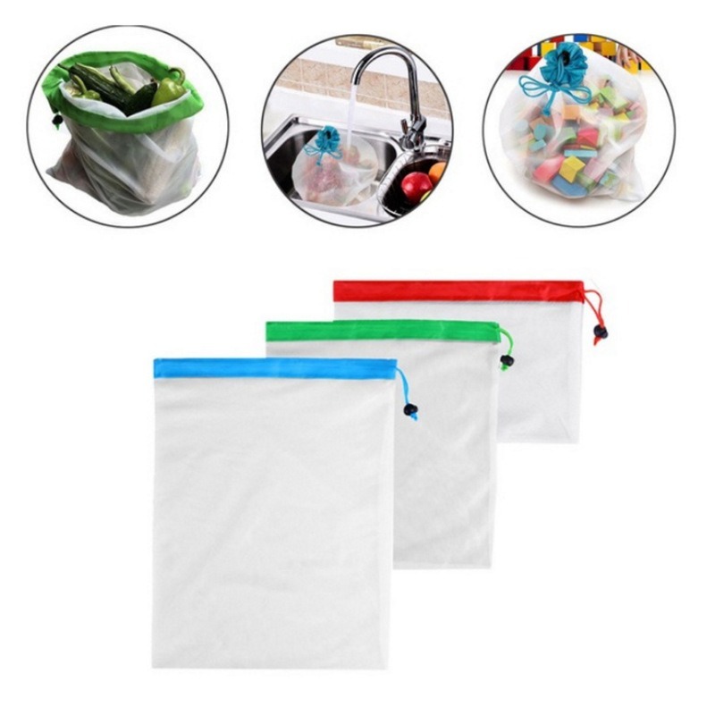 12pcs Kantong Jaring Penyimpan - Produce Bag Reusable Mesh ulasan dan harga