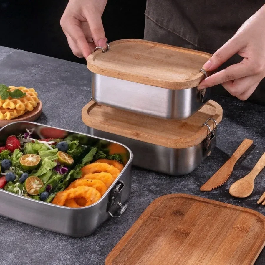Kotak makan siang tutup bambu  - Food Storage In Stainless Steel ulasan dan harga