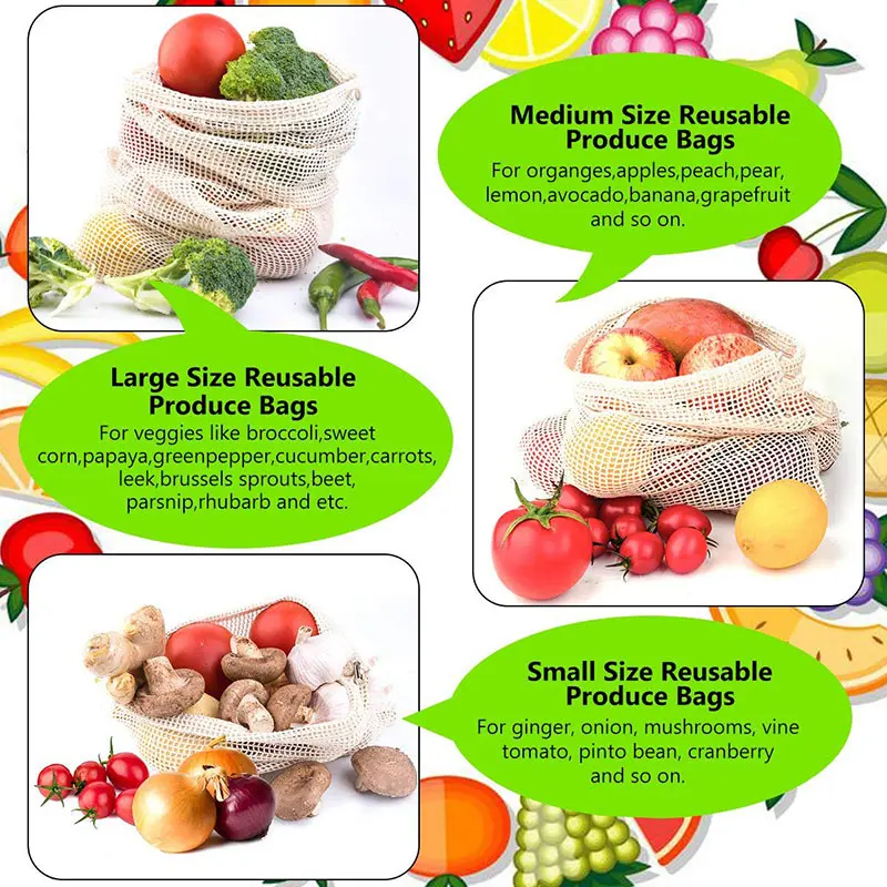 3 6 10Pcs Reusable Memproduksi - Produce Bag Reusable Mesh ulasan dan harga