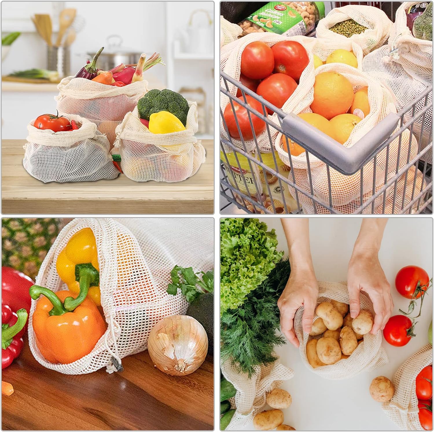 3 buah tas belanja produk jari - Produce Bag Reusable Mesh ulasan dan harga