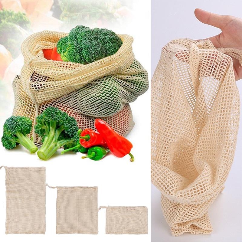 3 Buah/Lot Tas Sayuran Jaring  - Produce Bag Reusable Mesh ulasan dan harga